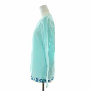 LEONARD Tシャツ カットソー 長袖 クルーネック 切替 ラインストーン ハート 装飾 40 L 水色 ライトブルー