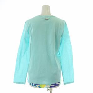 LEONARD Tシャツ カットソー 長袖 クルーネック 切替 ラインストーン ハート 装飾 40 L 水色 ライトブルー