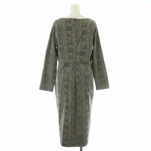 MAX MARA WEEKEND LINE フレアワンピース ミモレ ロング 長袖 クルーネック ストレッチ 総柄 L ベージュ 黒 ブラック /BB