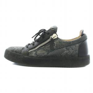 スニーカー ローカット レザー パイソン型押し ダブルジップ 39 26cm グレー 黒 ブラック /KU