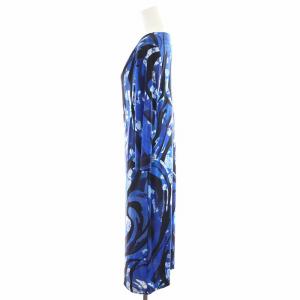 Emilio Pucci ワンピース ミモレ ロング 7分袖 総柄 シルク 絹 F38 M 青 ブルー 黒 ブラック /AN8