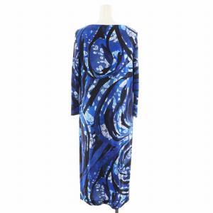 Emilio Pucci ワンピース ミモレ ロング 7分袖 総柄 シルク 絹 F38 M 青 ブルー 黒 ブラック /AN8
