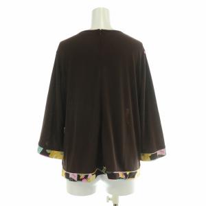 LEONARD カットソー 七分袖 クルーネック ストレッチ 花柄 42 XL 茶 ブラウン /BB