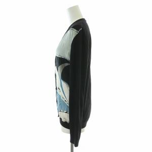 Emilio Pucci カーディガン 長袖 Vネック ニット シルク ウール 切替 プッチ柄 XS 黒 ブラック マルチカラー