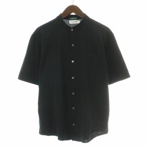 REGULAR FIT ポロシャツ 半袖 バンドカラー ロゴ 刺繍 ワンポイント 鹿の子 M 黒 ブラック