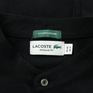 LACOSTE REGULAR FIT ポロシャツ 半袖 バンドカラー ロゴ 刺繍 ワンポイント 鹿の子 M 黒 ブラック