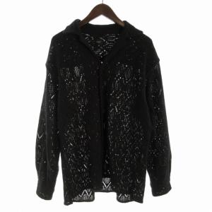24SS コットンベースラッセル オープンカラーシャツ カジュアル 総柄 シアー シースルー 長袖 M 黒 ブラック 24050300604010