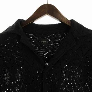 EDIFICE 24SS コットンベースラッセル オープンカラーシャツ カジュアル 総柄 シアー シースルー 長袖 M 黒 ブラック 24050300604010