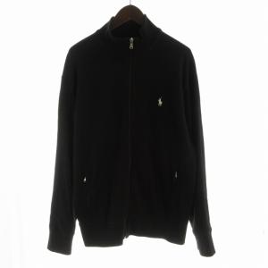 カーディガン ニット ロゴ 刺繍 ハイネック L 黒 ブラック