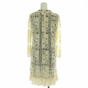 JUST cavalli ワンピース ひざ丈 長袖 レース 花柄 シアー シースルー 装飾 36 S アイボリー 黒 ブラック /BB