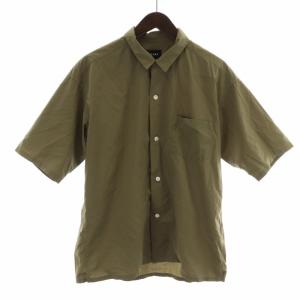 ソロテックスオープンカラー シャツ チェック ストレッチ 半袖 M カーキ 11-01-1157-803