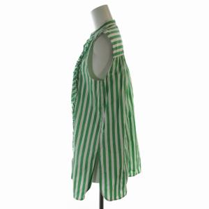 UNITED ARROWS C MONTI タック フリル ノースリーブ シャツ ブラウス ストライプ 38 M 緑 グリーン 白 ホワイト 15162151528