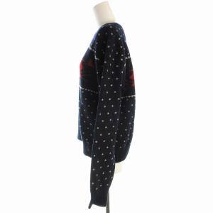 RALPH LAUREN ニット セーター ウール 総柄 プルオーバー クルーネック 長袖 5f M 紺 ネイビー