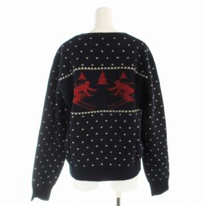 RALPH LAUREN ニット セーター ウール 総柄 プルオーバー クルーネック 長袖 5f M 紺 ネイビー