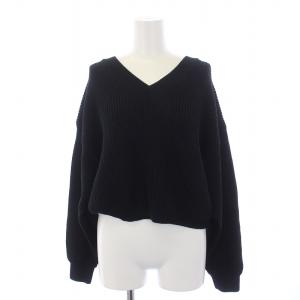 EVERYDAY I LIKE 23SS Design Sleeve Cropped プルオーバー ニット セーター 長袖 Vネック レイヤード F 黒 ブラック