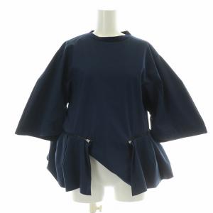 カットソーフレア 五分袖 クルーネック ストレッチ 36 S 紺 ネイビー /BB