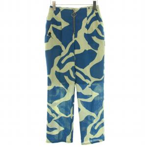 ストレートパンツ ハイウエスト 総柄 フロントジップ 1 S 青 ブルー 黄緑 /DK