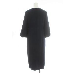 UNITED ARROWS UPCS ダブルタック パフスリーブ ワンピース ミモレ ロング 七分袖 36 S 紺 ネイビー 15266993224