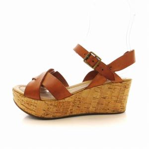 FABIO RUSCONI サンダル ウエッジソール コルク レザー オープントゥ 38 24.5cm 茶 ブラウン /EE
