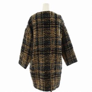 ADORE ノーカラーコート ロング丈 ツイード ウール アウター 38 M ベージュ 黒 ブラック