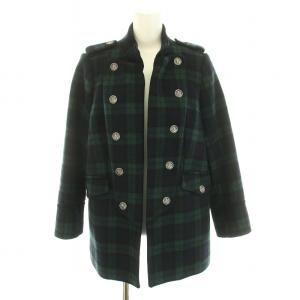 ナポレオンジャケット ボナパルトジャケット アウター チェック柄 裏地総柄 ウール M 緑 グリーン 黒