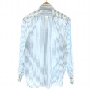 BARBA シャツ ワイドカラー 長袖 ストライプ柄 コットン 38 S 白 ホワイト 水色 ライトブルー /YT