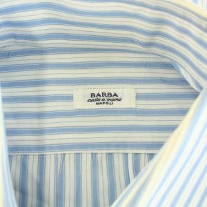 BARBA シャツ ワイドカラー 長袖 ストライプ柄 コットン 38 S 白 ホワイト 水色 ライトブルー /YT
