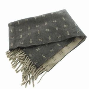 DOLCE&GABBANA マフラー ストール フリンジ ロゴ 総柄 ウール 茶 ブラウン