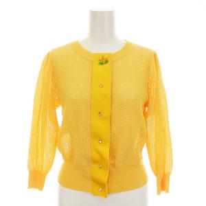 ビジュー付きカーディガン メッシュ ニット 長袖 38 M 黄色 イエロー