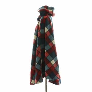 Columbia ポンチョ ケープ マント フーディー チェック フード ジップアップ ロゴ刺繍 L 青 ブルー 赤 レッド