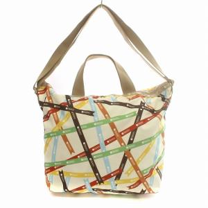 トートバッグ 2WAY ショルダーバッグ ナイロン リボン柄 白 ベージュ /G