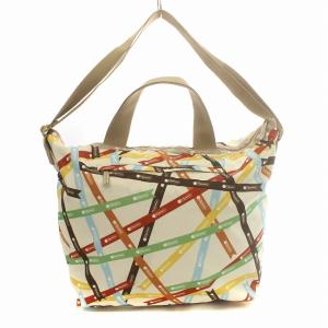 LesportSAC トートバッグ 2WAY ショルダーバッグ ナイロン リボン柄 白 ベージュ /G