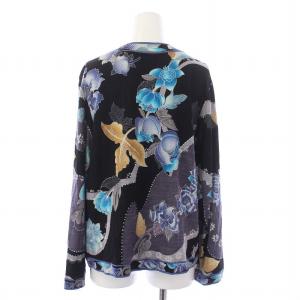 LEONARD Fashion カーディガン 長袖 ノーカラー ウール シルク混 総柄 42 XL マルチカラー 0369609