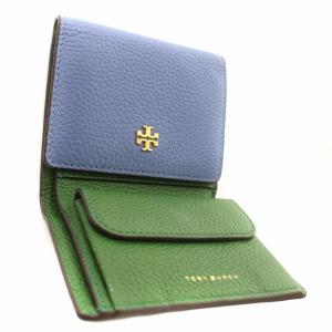 TORY BURCH 財布 三つ折り ミニ財布 バイカラー 青 グリーン /G