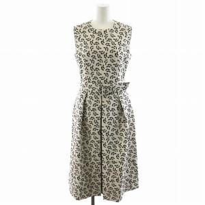 ワンピース ミモレ ロング ヒール柄 ノースリーブ 2 M グレー 黒 ブラック /AN40