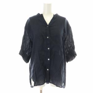 美品LIBECO×23区コラボ　リネン長袖シャツ　ブラック黒サイズ38麻100% LIBECO リネン シャツ カジュアル 長袖 ステンカラー 大きい
