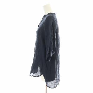 23区 23SS スキッパーブラウス シャツ 麻 リネン 半袖 38 M 紺 ネイビー BLWOSM0601 /XK