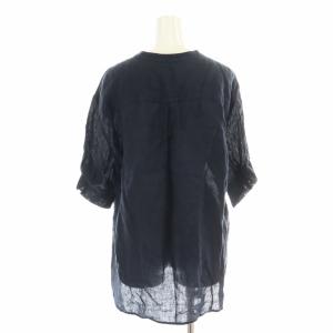 23区 23SS スキッパーブラウス シャツ 麻 リネン 半袖 38 M 紺 ネイビー BLWOSM0601 /XK