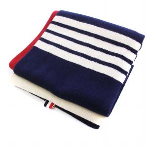 THOM BROWNE カシミヤ 4BAR ストール ネイビー ホワイト レッド MKS026F