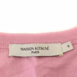 Maison Kitsuné Tシャツ グレーフォックスヘッドロゴ キツネ ワッペン 半袖 M ピンク