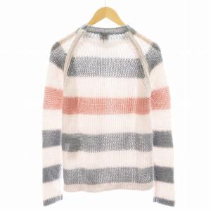 FENDI ニットプルオーバー ボーダー キッドモヘヤ 46 グレー ピンク