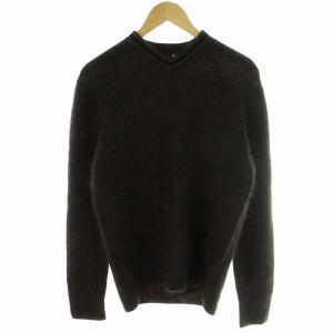 モヘアニット セーター Vネック 厚手 長袖 L 茶 ブラウン
