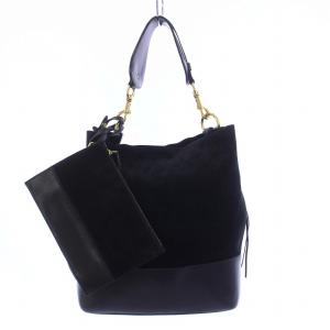 ハンドバッグ ワンショルダーバッグ スエード レザー 切替 ポーチ付き ワンハンドル 黒 ブラック /KH