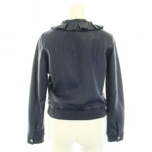 LANVIN en Bleu レザージャケット アウター フリル ラムレザー 36 S 紺 ネイビー 3686211