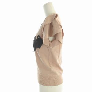 LANVIN en Bleu ニット カットソー 半袖 クルーネック フリル袖 リボン ストーン装飾 38 ピンクベージュ /EA