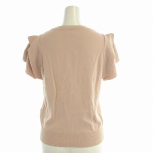 LANVIN en Bleu ニット カットソー 半袖 クルーネック フリル袖 リボン ストーン装飾 38 ピンクベージュ /EA