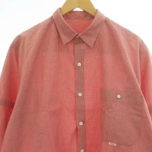 Papas MANIERE DE HEMING カジュアルシャツ 長袖 千鳥格子 コットン L 赤 レッド 白 ホワイト