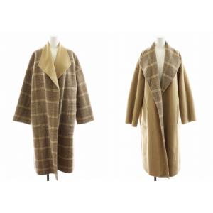 21AW チェックリバーシブルコート ロング丈 ウール F ベージュ 茶 ブラウン GGZ1012208A0010