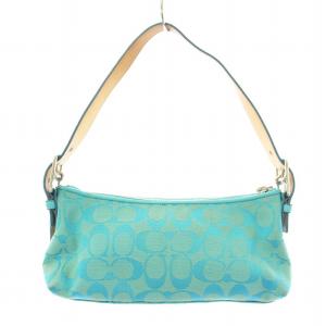 COACH ワンショルダーバッグ ハンドバッグ シグネチャー キャンバス レザー タッセル チャーム 水色 6371