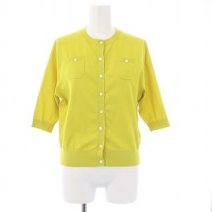 ニットカーディガン 五分袖 クロップド丈 クルーネック S 黄色 マスタード /KH